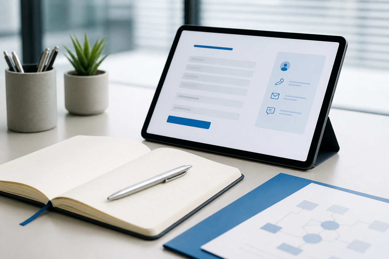 Formulaire de contact sur tablette et carnet de notes